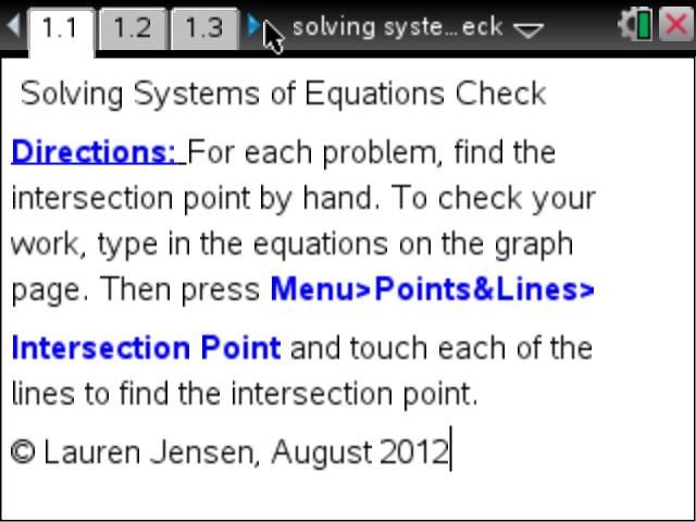 Solving Systems of Equations Check