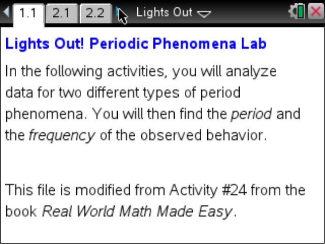 Lights Out: Periodic Phenomena