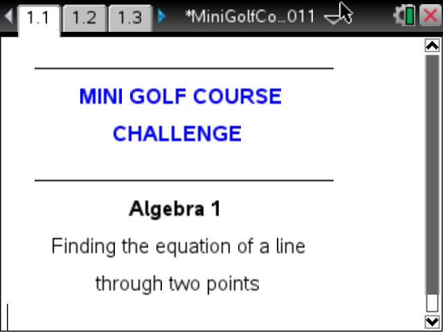 Linear Equation Games Unit: Activity #5 Mini Golf Course Challenge