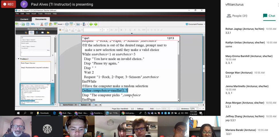 Instructors interacting with Shads over video or through the chat feature.