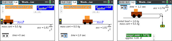 Screenshots from the Newton’s Second Law activity