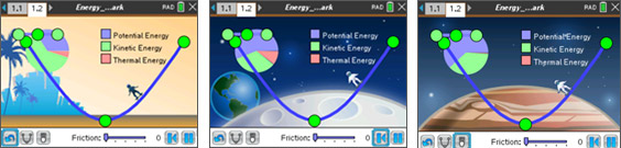 Screenshots from the Physics: Energy Skate Park activity