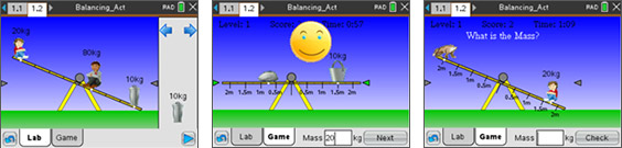 Screenshots from the Balancing Act activity