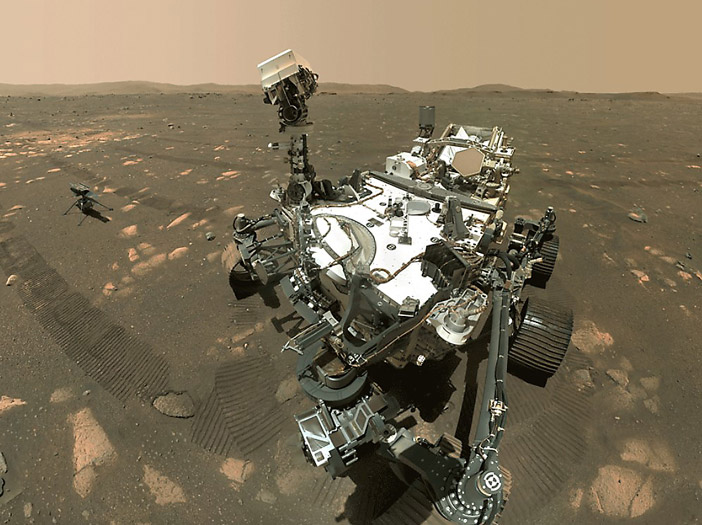 Perseverance’s selfie with Ingenuity. Image courtesy of NASA.