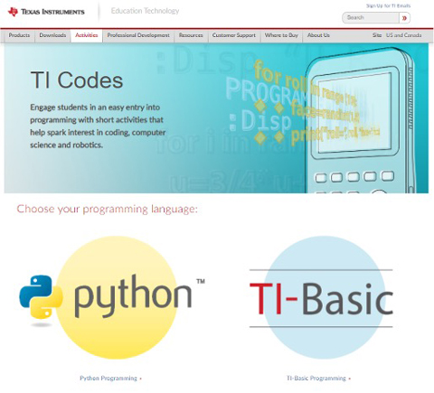 TI Codes website screenshot.
