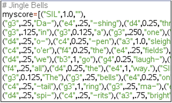 Python code for“Jingle Bells.”