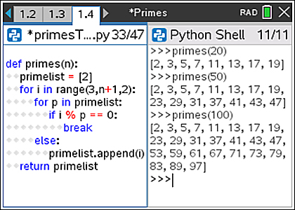 Python Shell with code using prime numbers.
