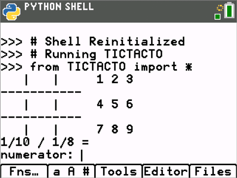 Python tic-tac-toe game on TI calculator.