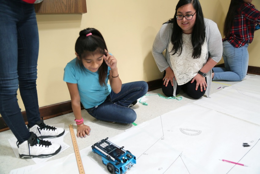 Student is learning how to get the Rover to follow a path.