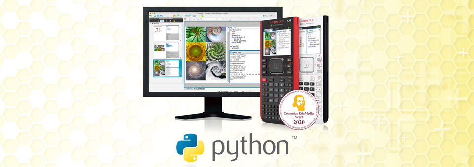 Monitor en grafische rekenmachines die de mogelijkheid om te programmeren in Python tonen
