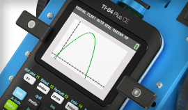 Close-up of TI-84 Plus CE graphing calculator on TI-Innovator Rover