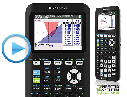 TI-84 Plus CE graphing calculator product detail play video hero
