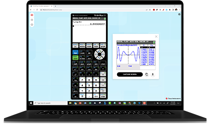 Laptop with the 84 Plus CE online calculator displayed on screen.