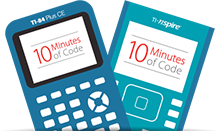 10 miunutes of code Banner with 2 calculators the TI 84 Plus and the TI Nspire