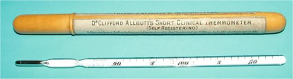 Allbutt’s clinical mercury thermometer. Image courtesy of the authors of History of the Thermometer, via Europe PMC.